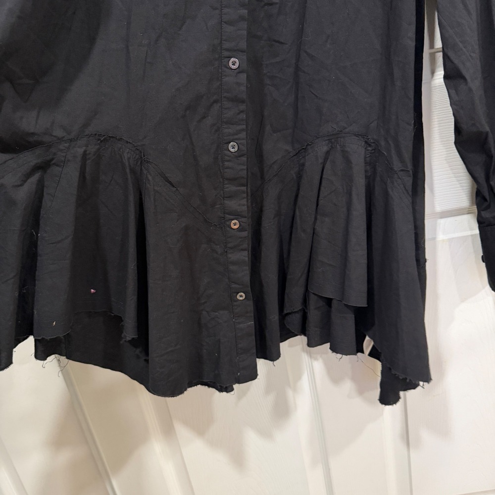 We The Free People Black Cotton Peplum Raw Hem Button Down Shirt XL OB1694649 - Picture 2 of 9